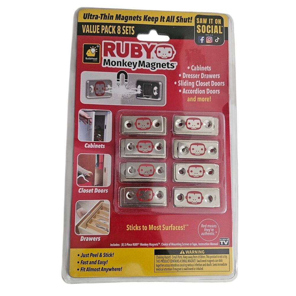 Ruby Monkey Magnets Value Pack 8 Sets Cabinet Drawer Latches New